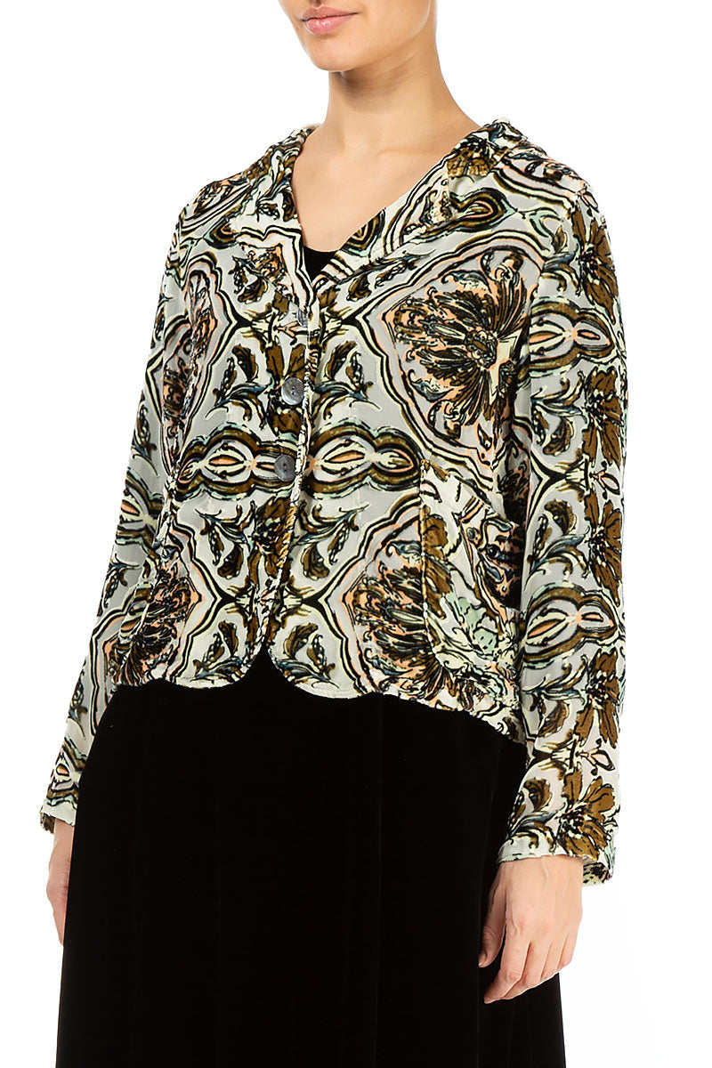 Buttoned Devoré Ornament Silk Velvet Jacket