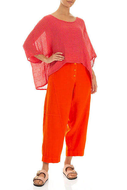 Buttoned Flame Orange Linen Trousers