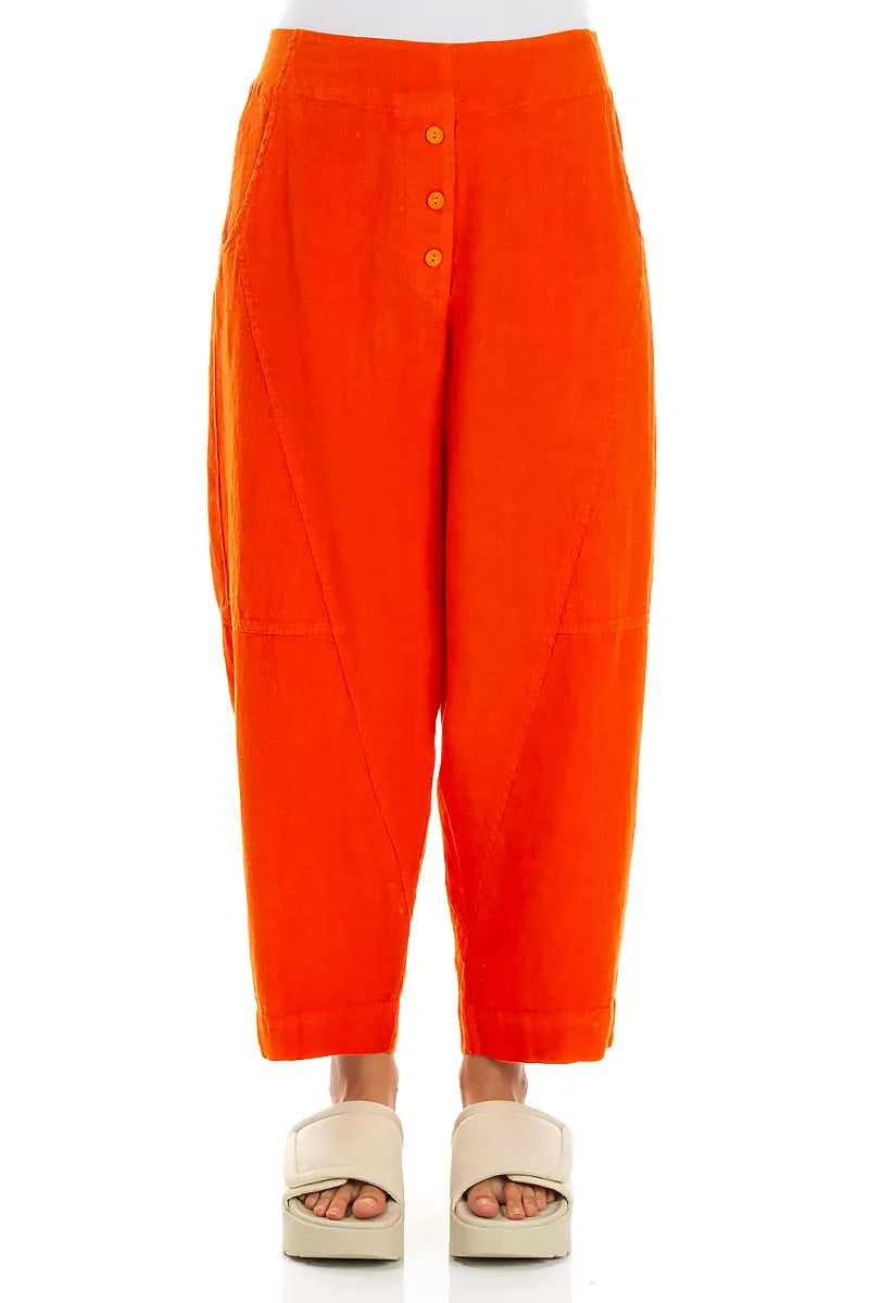 Buttoned Flame Orange Linen Trousers 1