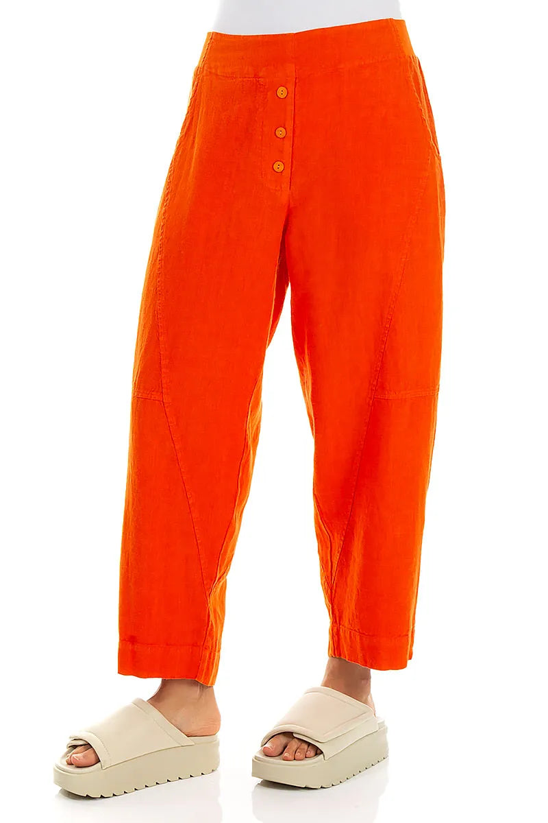 Buttoned Flame Orange Linen Trousers