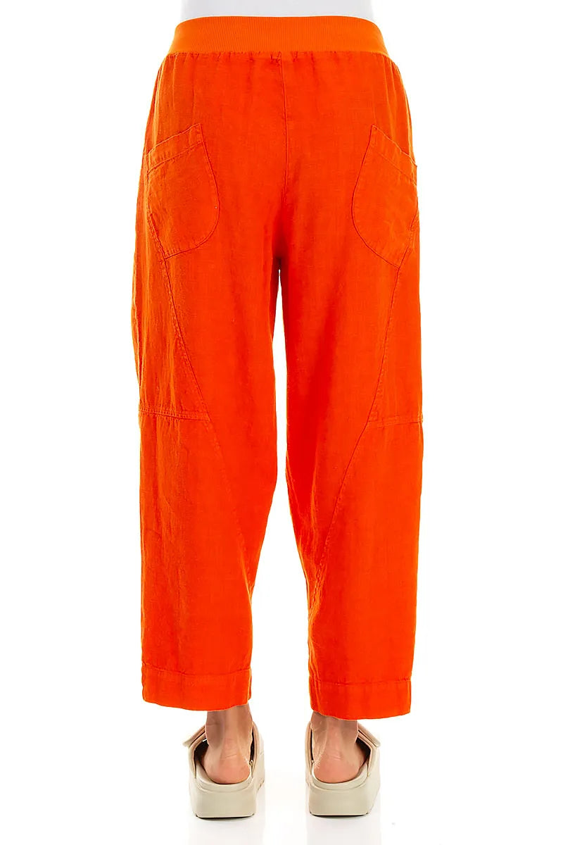 Buttoned Flame Orange Linen Trousers 2