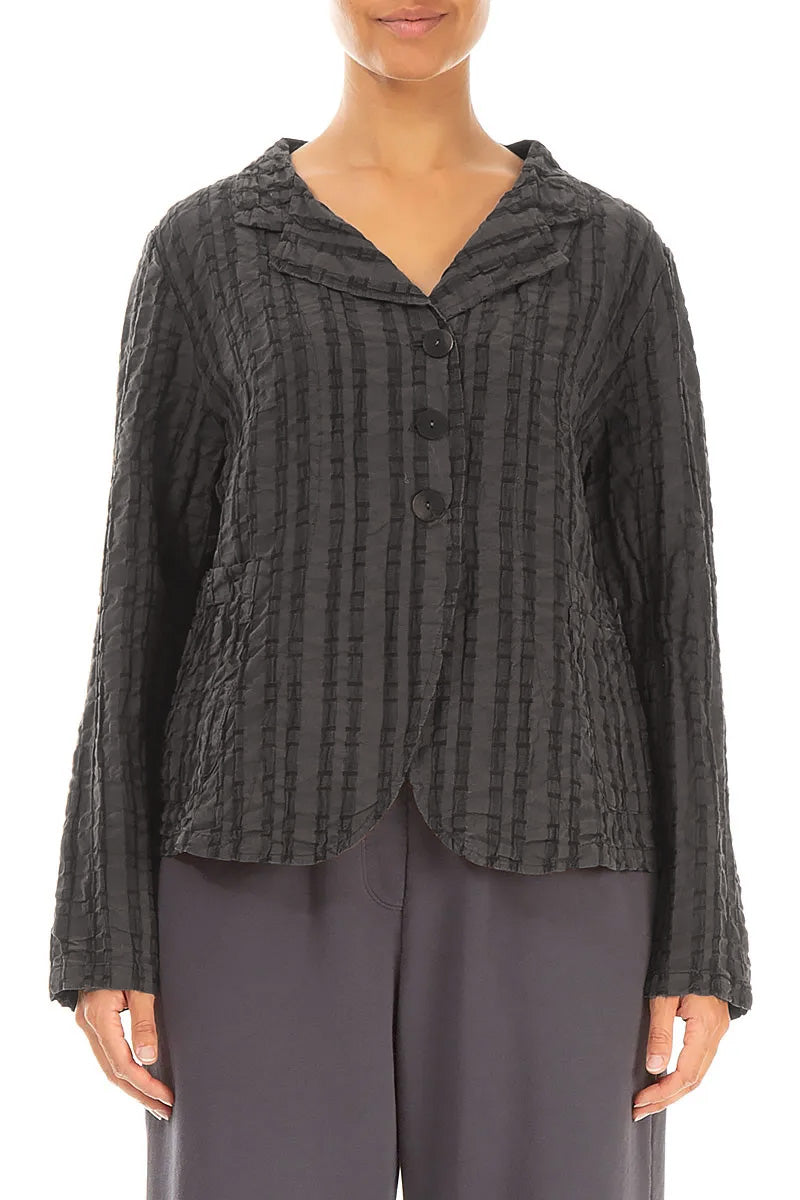 Buttoned Forest Brown Checkered Linen Cotton Jacket 1