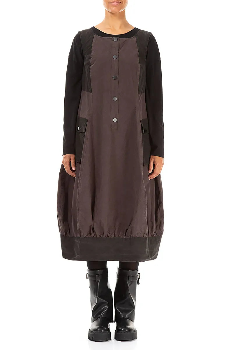 Buttoned Forest Brown Cotton Pinafore Dress 1