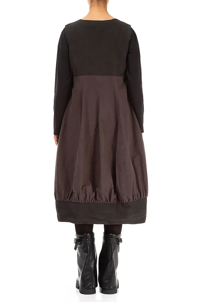 Buttoned Forest Brown Cotton Pinafore Dress 2