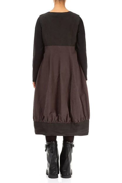 Buttoned Forest Brown Cotton Pinafore Dress 2