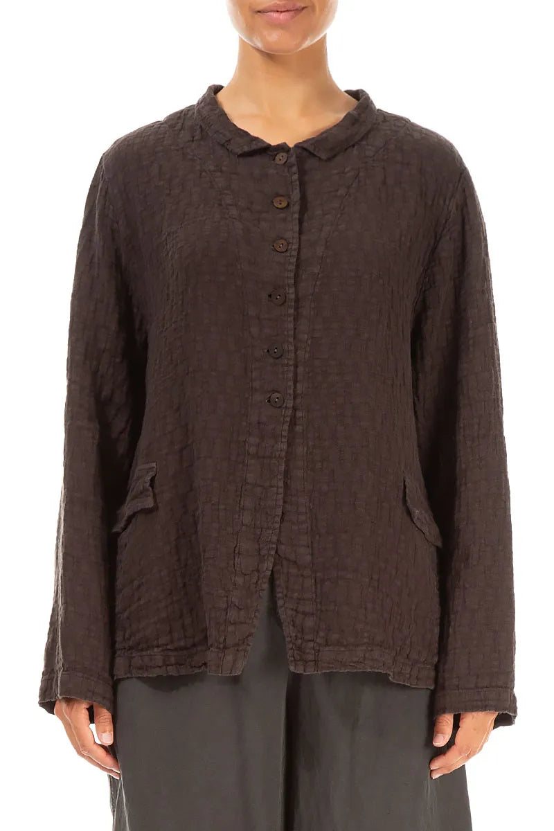 Buttoned Forest Brown Textured Linen Jacket 1
