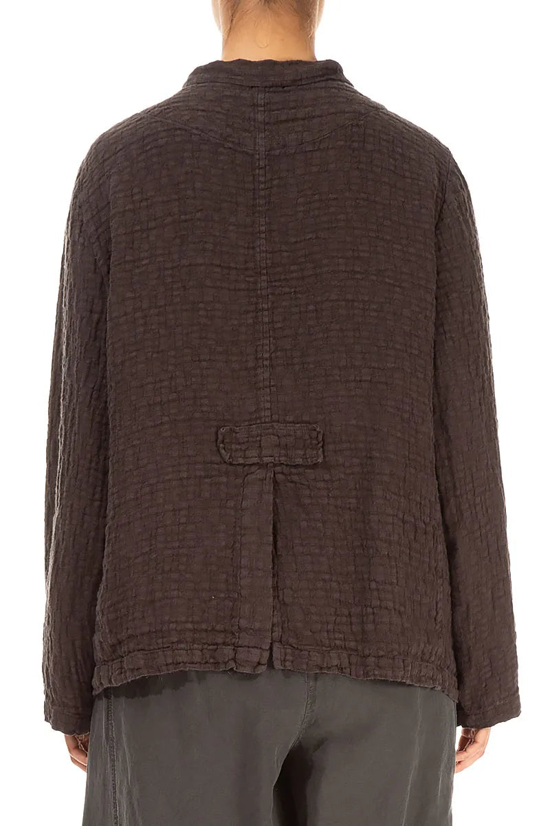 Buttoned Forest Brown Textured Linen Jacket 2