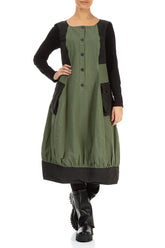 Buttoned Forest Mist Cotton Pinafore Dress 4