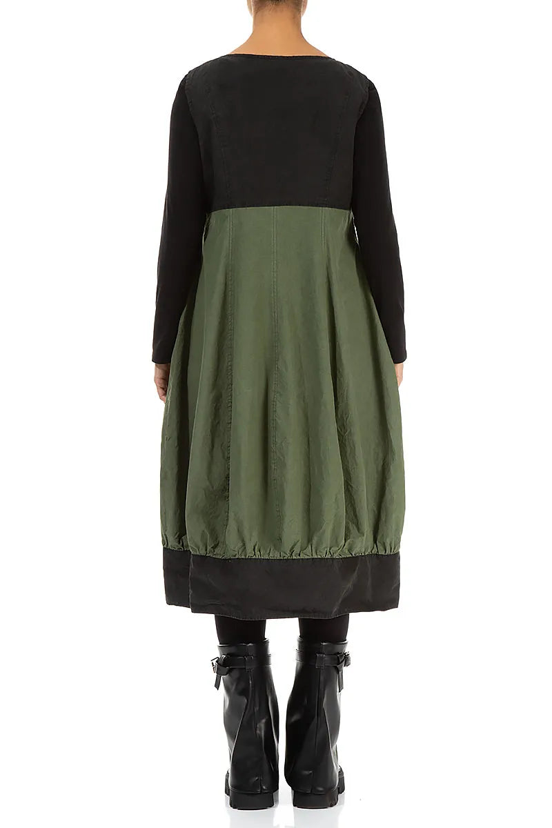 Buttoned Forest Mist Cotton Pinafore Dress 2