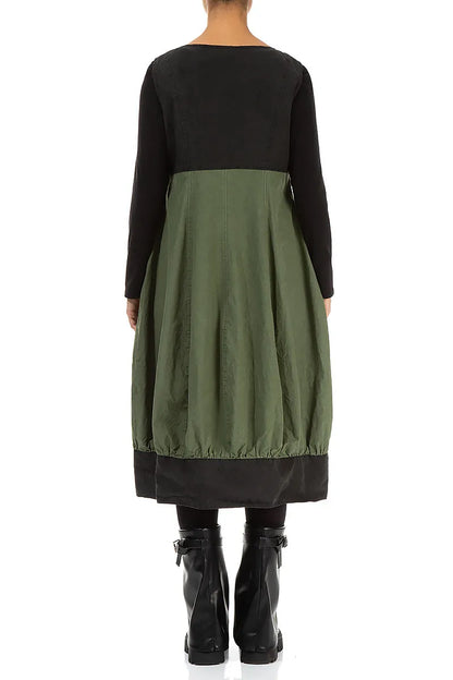 Buttoned Forest Mist Cotton Pinafore Dress 2