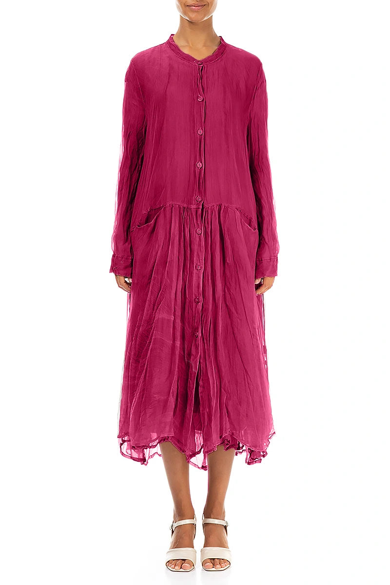 Buttoned Fuchsia Silk Chiffon Jacket 1