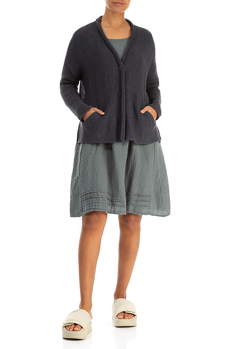 Buttoned Graphite Linen Cardigan