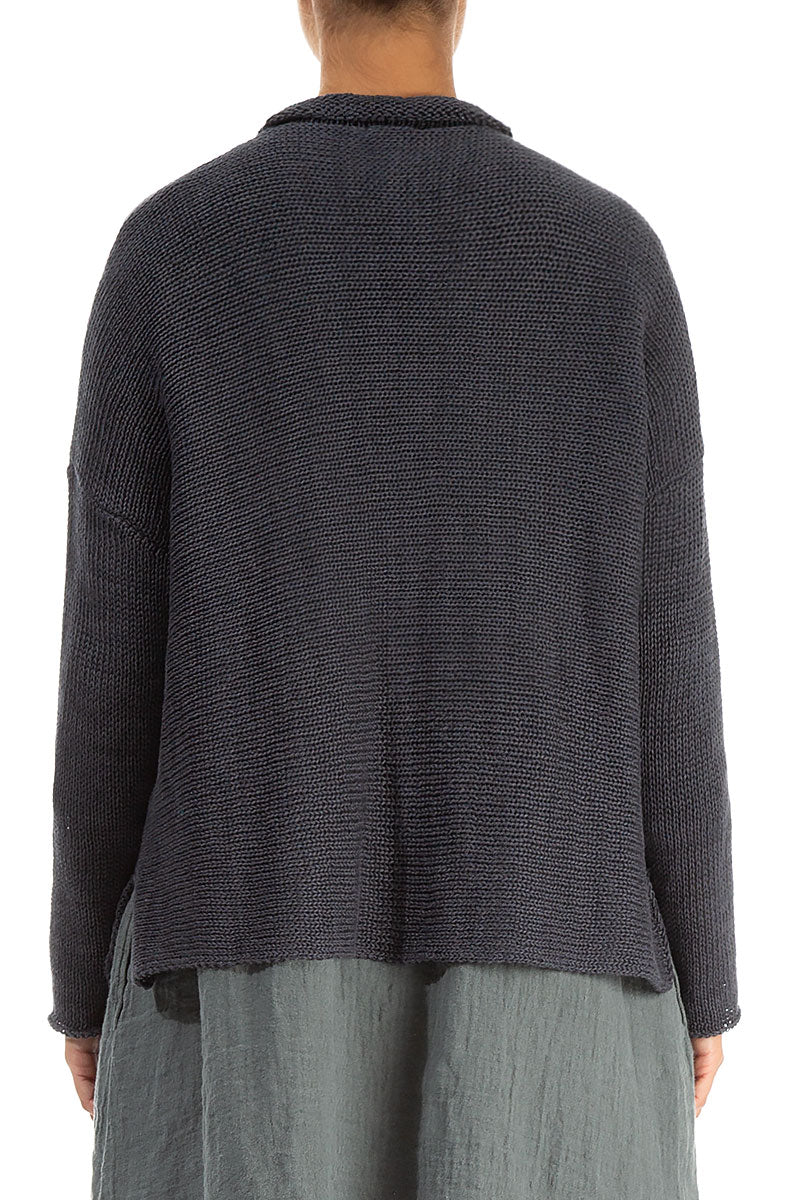 Buttoned Graphite Linen Cardigan