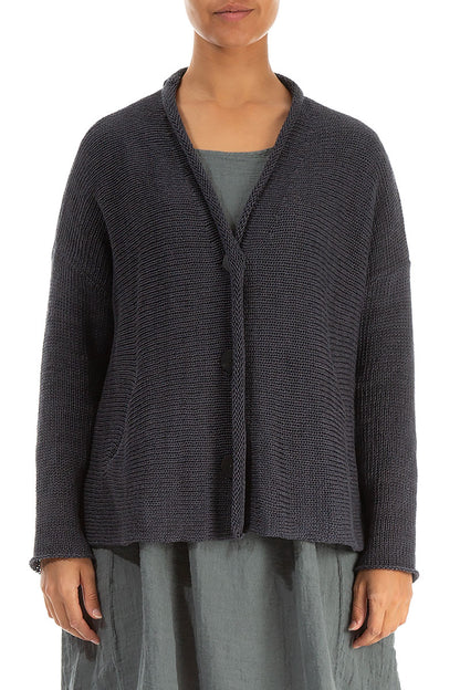 Buttoned Graphite Linen Cardigan