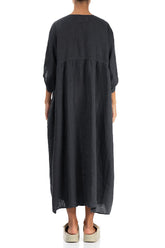 Buttoned Graphite Linen Dress 2