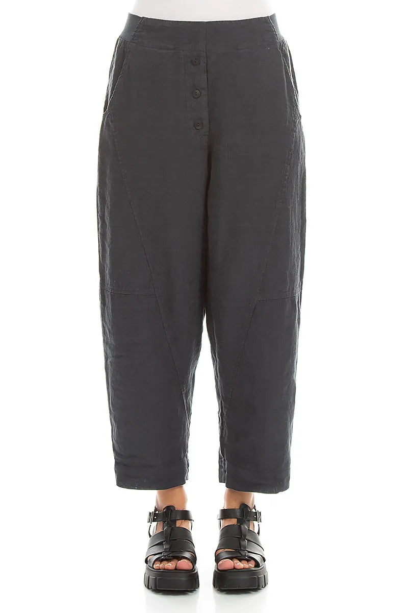 Pantalon en lin graphite boutonné