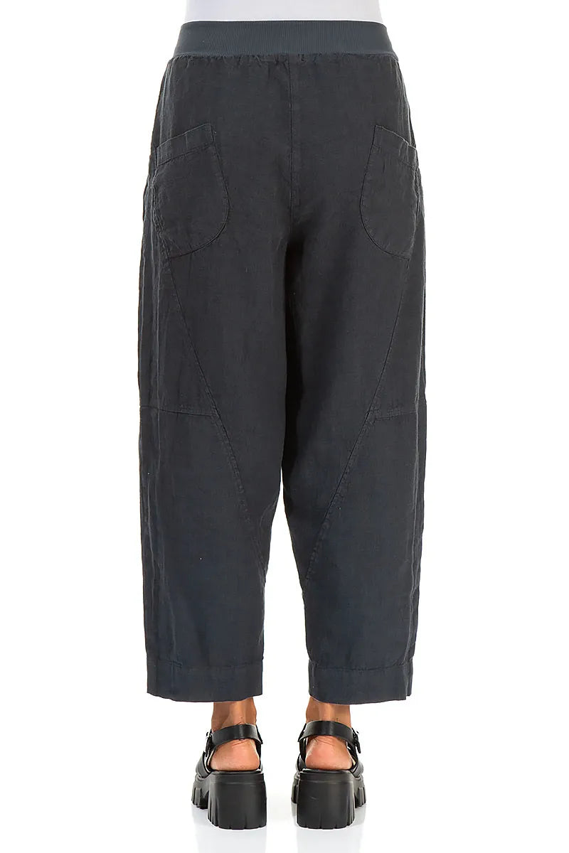 Buttoned Graphite Linen Trousers 2