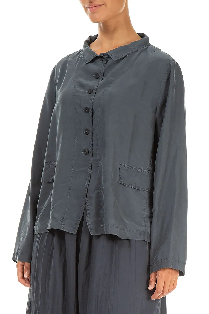 Veste boutonnée en pure soie graphite