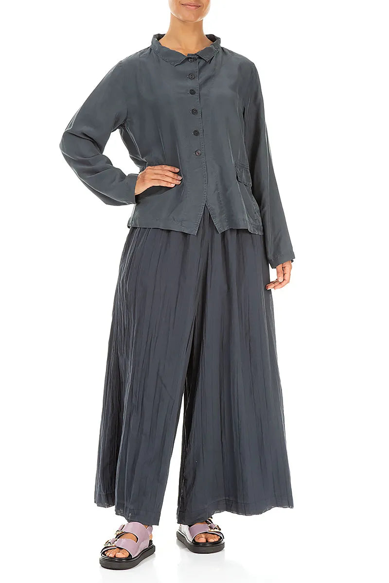 Veste boutonnée en pure soie graphite