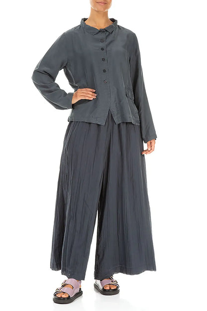 Veste boutonnée en pure soie graphite