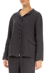 Buttoned Graphite Textured Linen Jacket 3