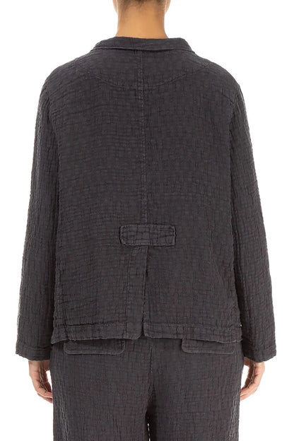 Buttoned Graphite Textured Linen Jacket 2