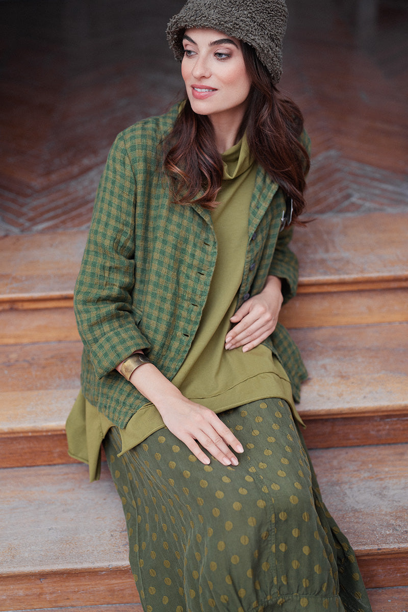 Buttoned Green Lime Check Linen Jacket 6