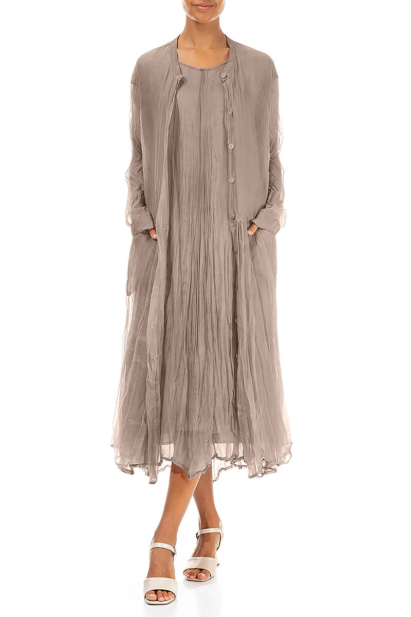 Buttoned Beige Silk Chiffon Jacket 4