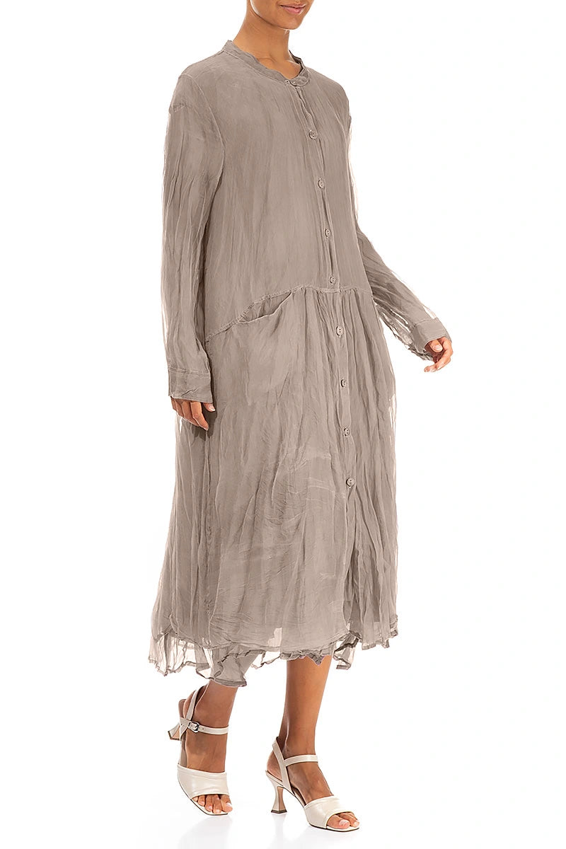 Buttoned Beige Silk Chiffon Jacket 3