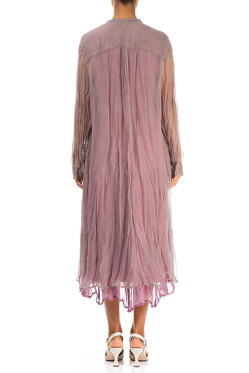 Buttoned Greige Silk Chiffon Jacket