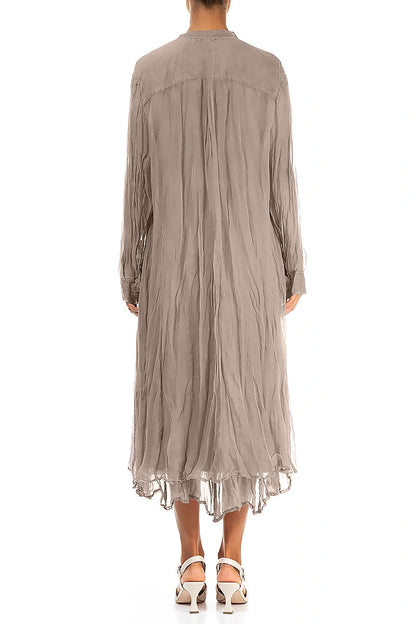 Buttoned Beige Silk Chiffon Jacket 2