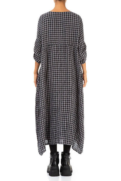 Buttoned Grey Check Linen Dress 2