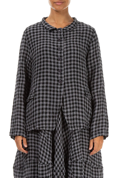 Buttoned Grey Check Linen Jacket