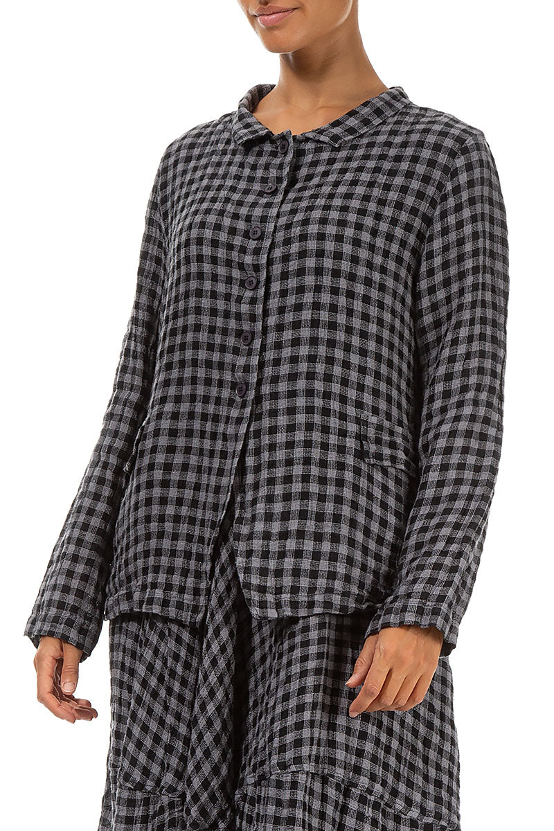 Buttoned Grey Check Linen Jacket