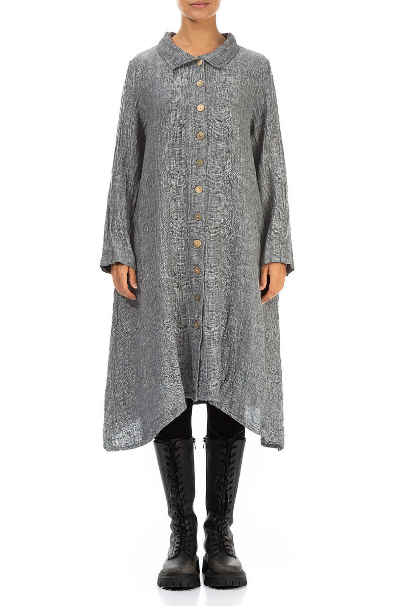 Buttoned Grey Mélange Linen Jacket