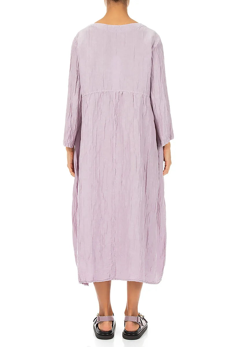 Buttoned Lilac Crinkled Silk Linen Dress 2