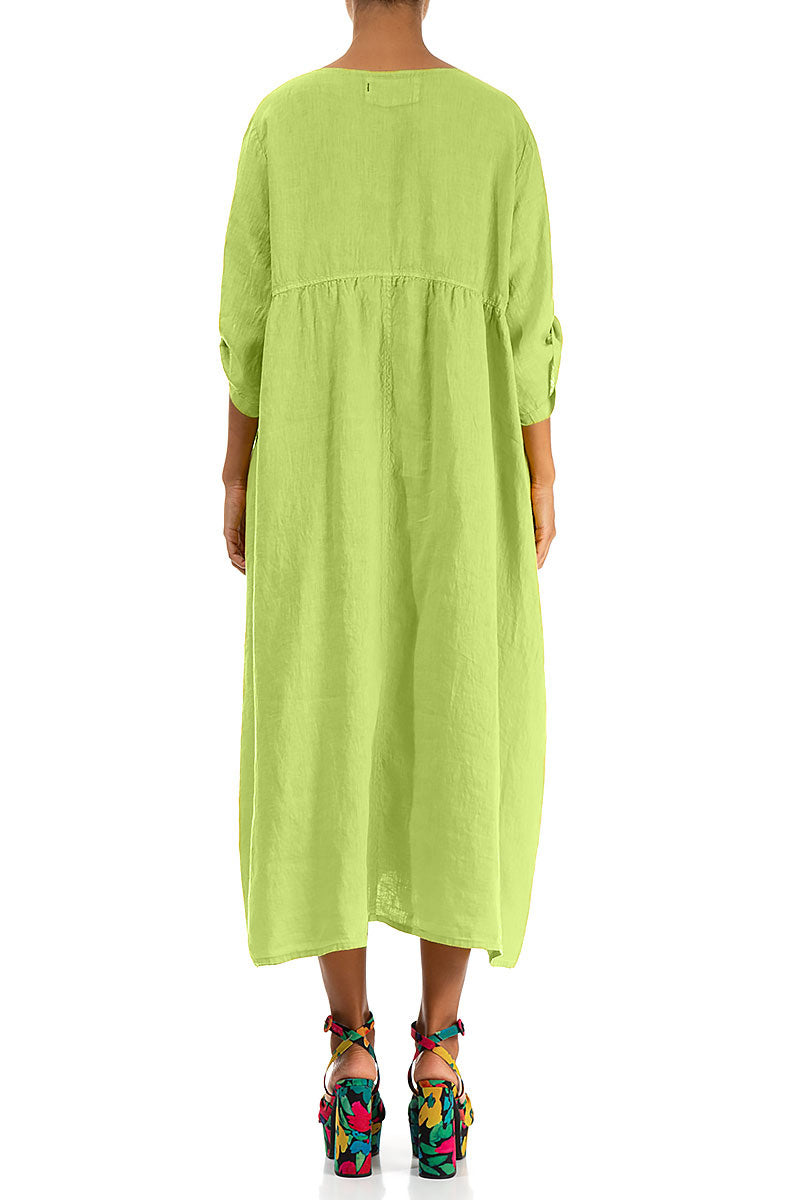 Buttoned Lime Linen Dress 2