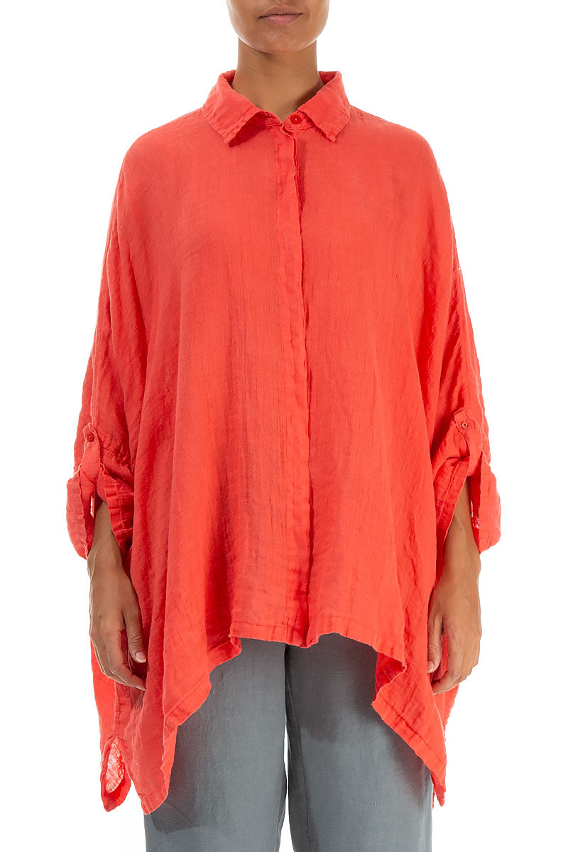 Buttoned Living Coral Gauze Linen Shirt