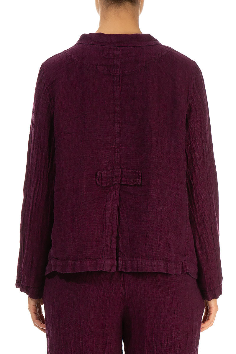 Buttoned Magenta Mélange Linen Jacket