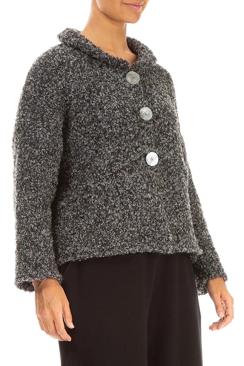 Buttoned Mélange Grey Alpaca Wool Cardigan 3