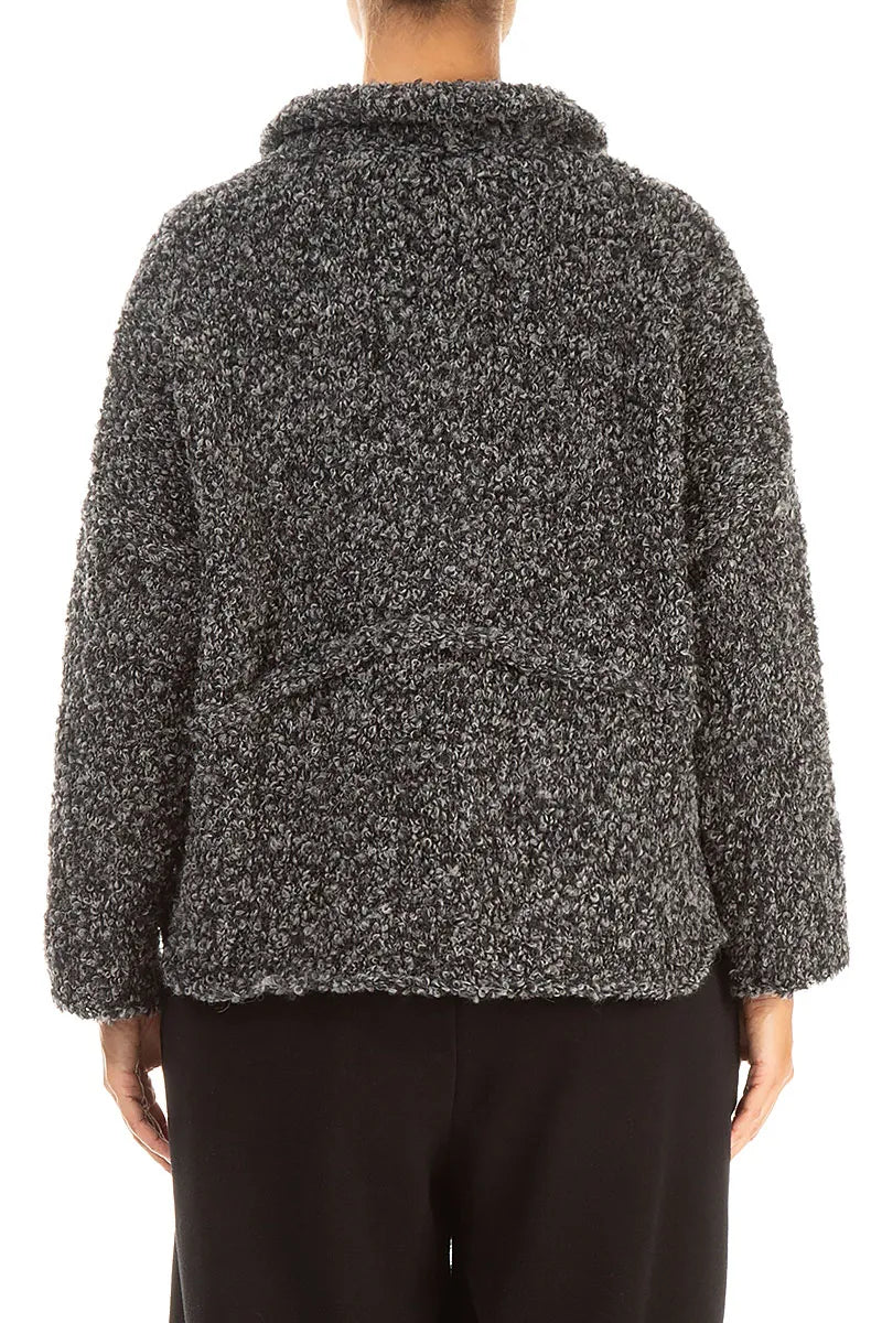 Buttoned Mélange Grey Alpaca Wool Cardigan 2