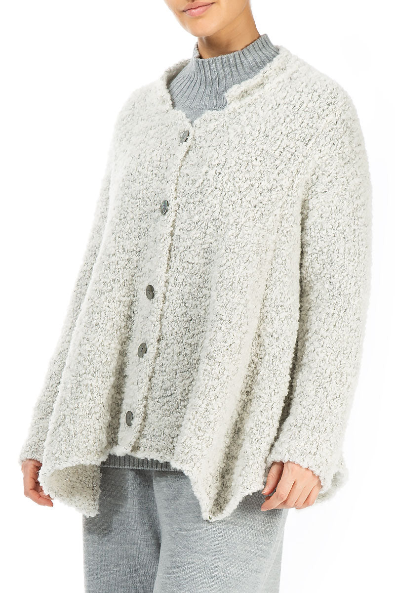 Buttoned Mélange Ivory Alpaca Wool Cardigan