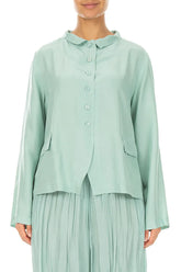 Buttoned Mint Pure Silk Jacket 1
