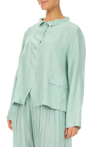 Buttoned Mint Pure Silk Jacket 3