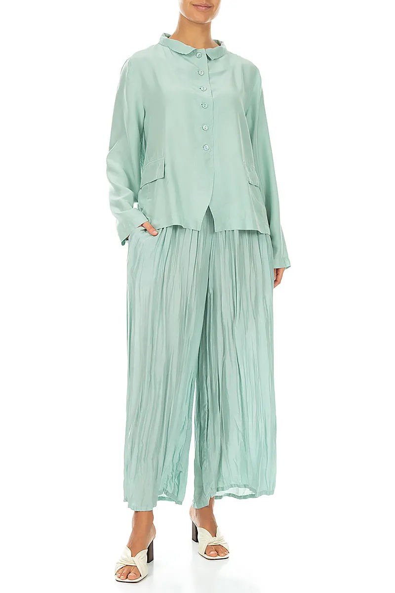 Buttoned Mint Pure Silk Jacket 4