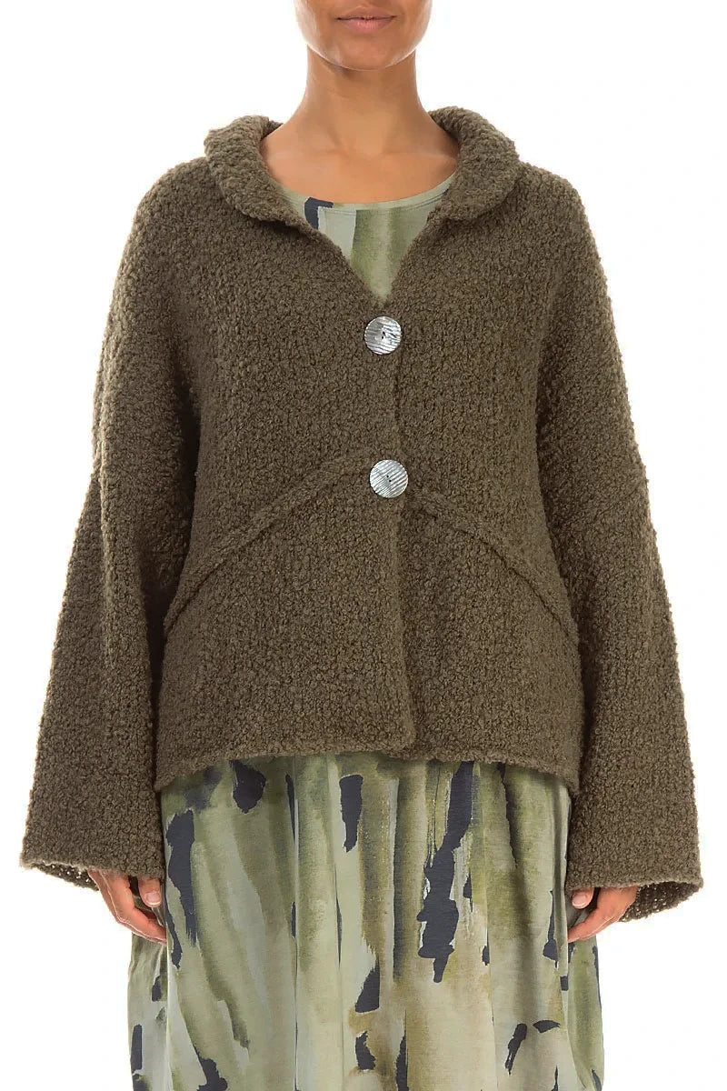 Buttoned Moss Brown Alpaca Wool Cardigan 1