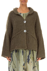 Buttoned Moss Brown Alpaca Wool Cardigan 1