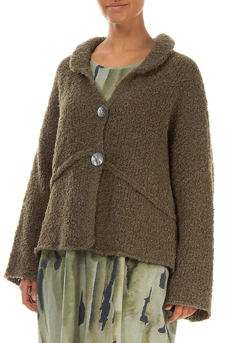 Buttoned Moss Brown Alpaca Wool Cardigan 3