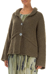 Buttoned Moss Brown Alpaca Wool Cardigan 3