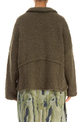 Buttoned Moss Brown Alpaca Wool Cardigan 2